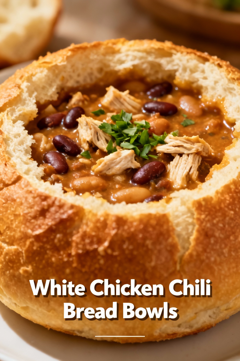 White Chicken Chili Bread Bowls