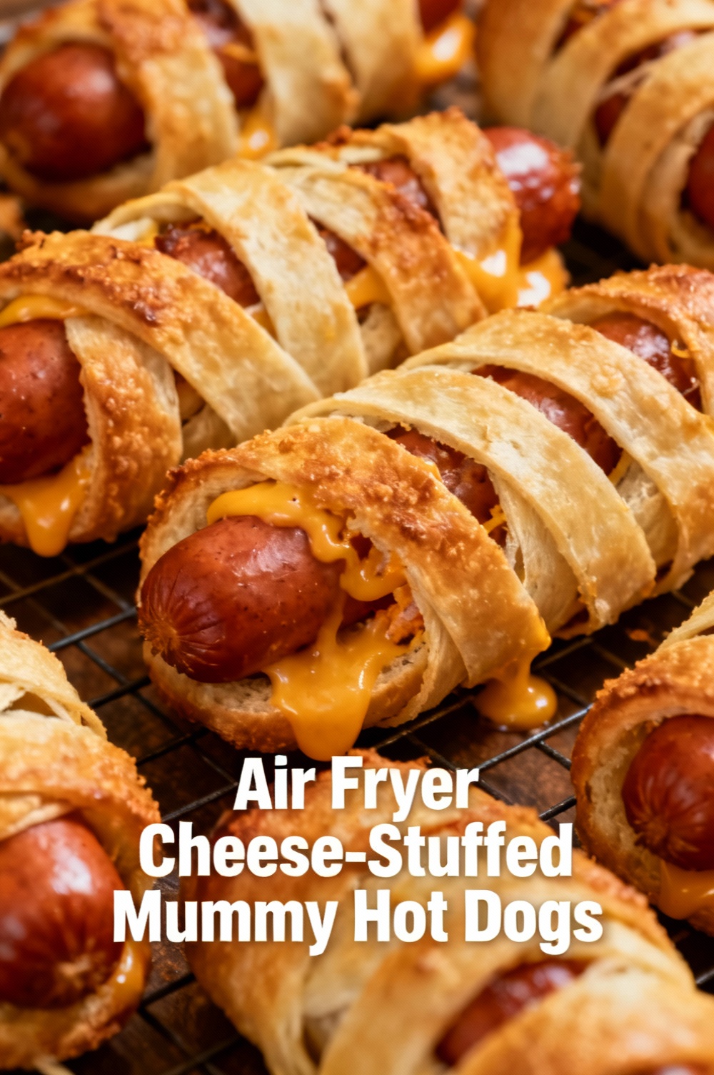 Air Fryer Cheese-Stuffed Mummy Hot Dogs