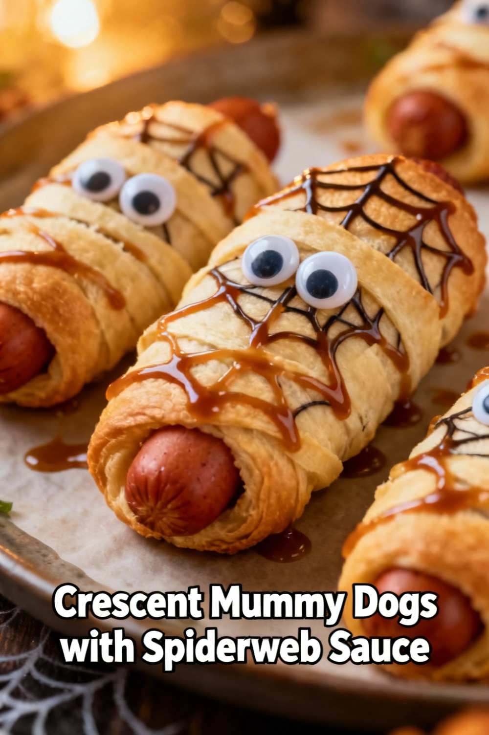 Crescent Mummy Dogs with Spiderweb Sauce