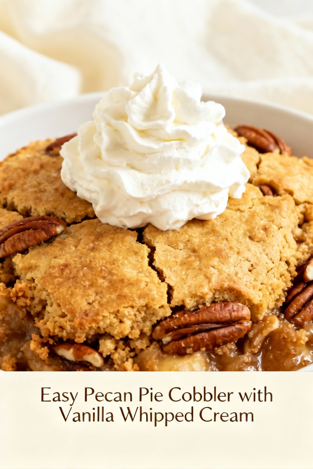 Easy Pecan Pie Cobbler with Vanilla Whipped Cream