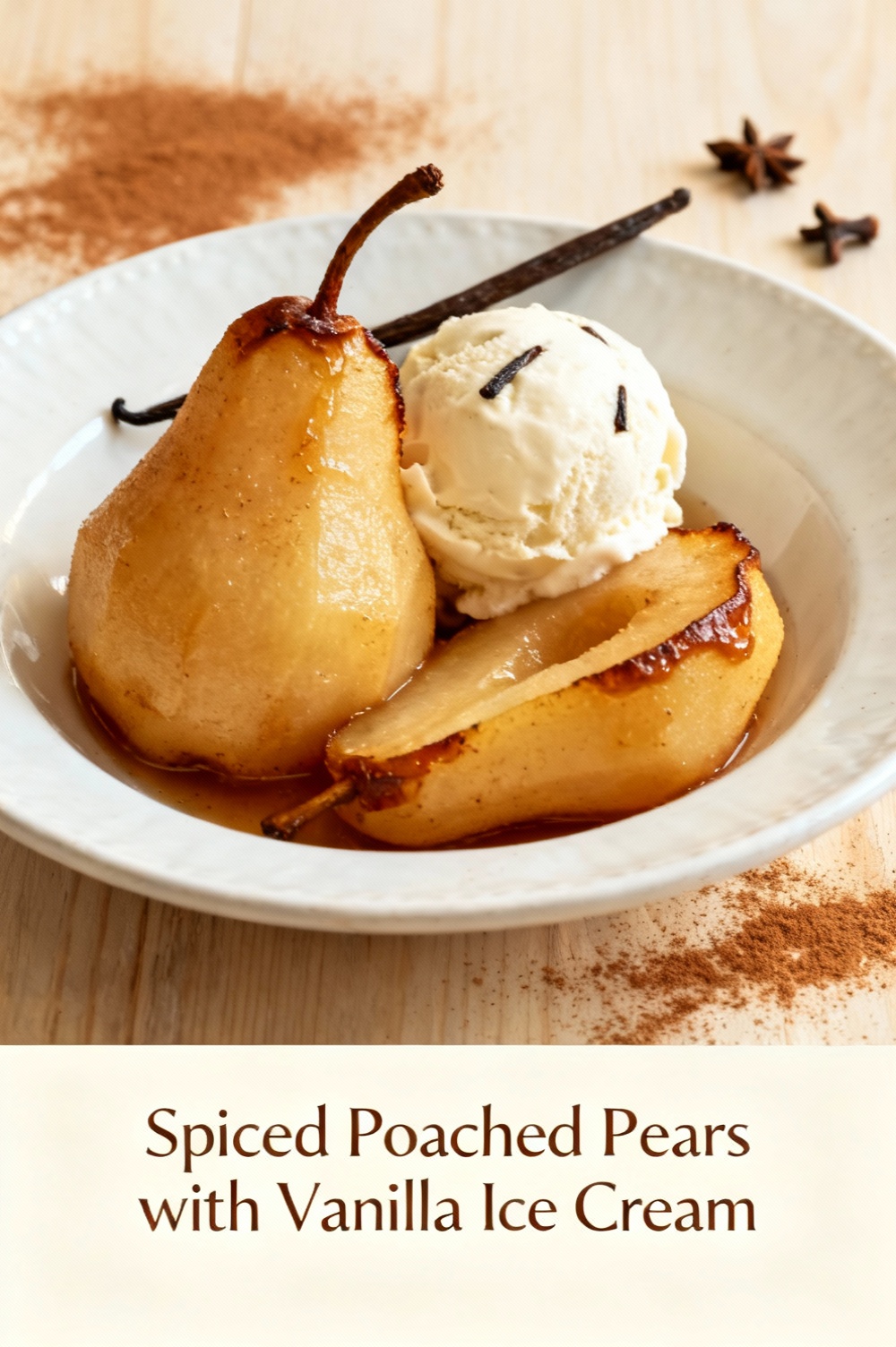 Spiced Poached Pears with Vanilla Ice Cream