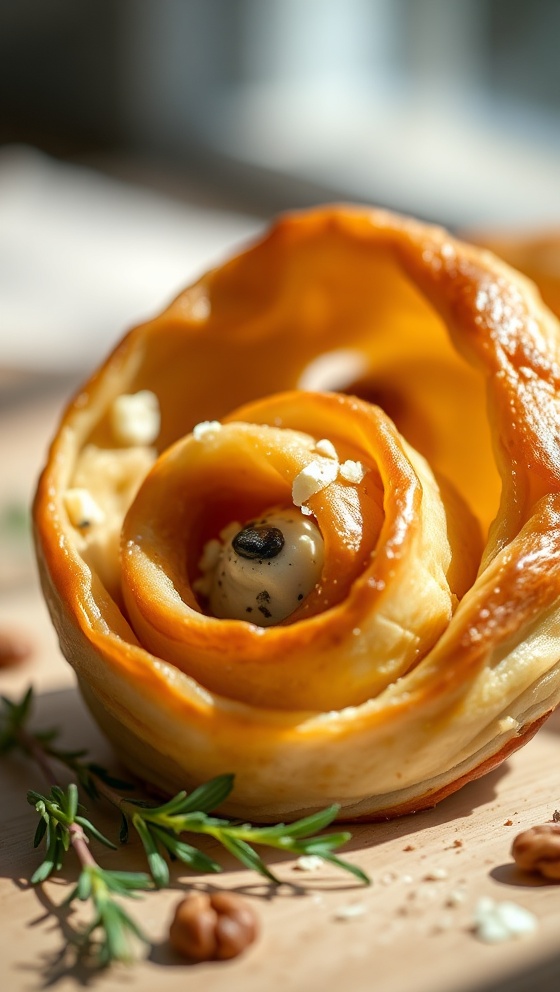 Blue Cheese Walnut Thyme Puff Pastry Twirl