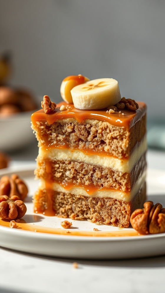 Walnut Banana Caramel Cake