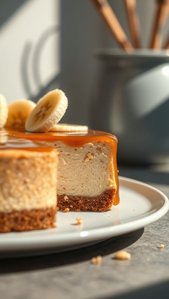 Almond Crust Banana Caramel Cheesecake